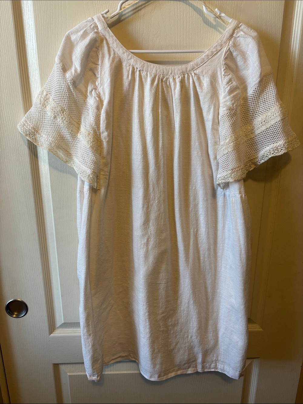 Old Navy Off White Mini Dress with Lace Mesh Sleeves